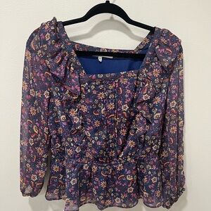 Collective Concepts Blue Black Ruffled Blouse